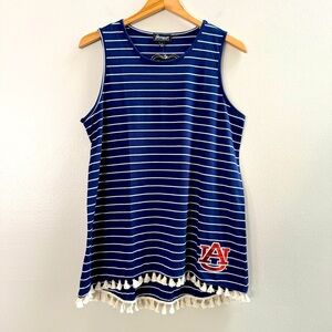 Gameday Auburn University Fan Tassle Tank Tunic Top Sleeveless Navy Blue Stripe